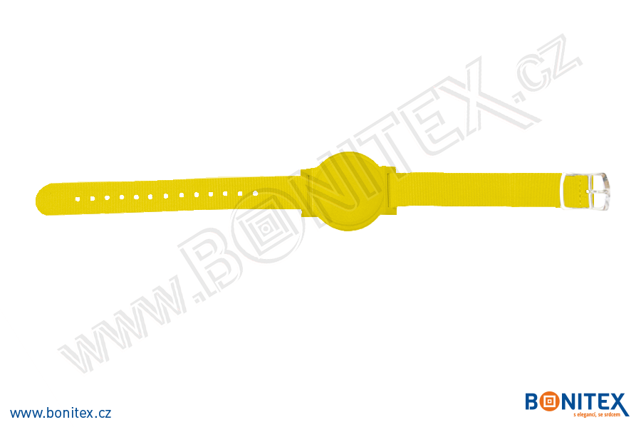 Náramek-nylon-260-275x17mm,kov.spona 1-s RFID-13,56 MHz-žlutý/č.žlutý, čip... - bonitex