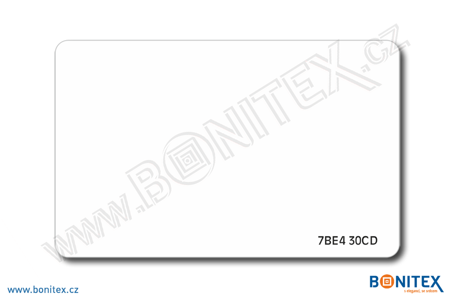 Karta ISO-PLAST-PVC-tl.0,82mm-s RFID-13,56 MHz-laminace LESK-bílá+UID HEX-4B... - bonitex