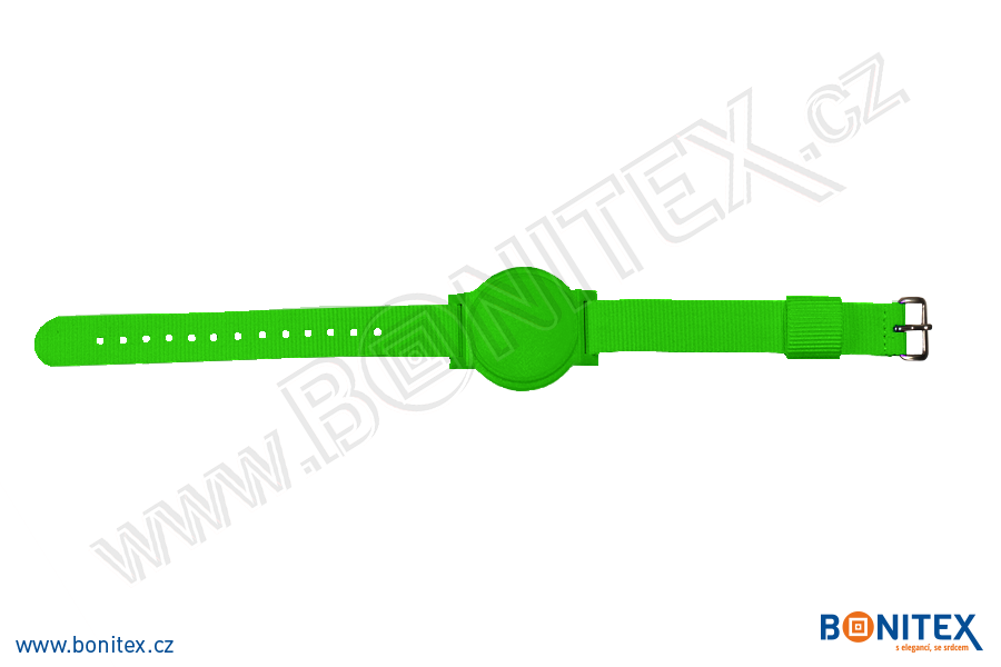 Náramek-nylon-260-275x15mm,kov.spona 2-s RFID-13,56 MHz-zelený/č.zelený, čip... - bonitex