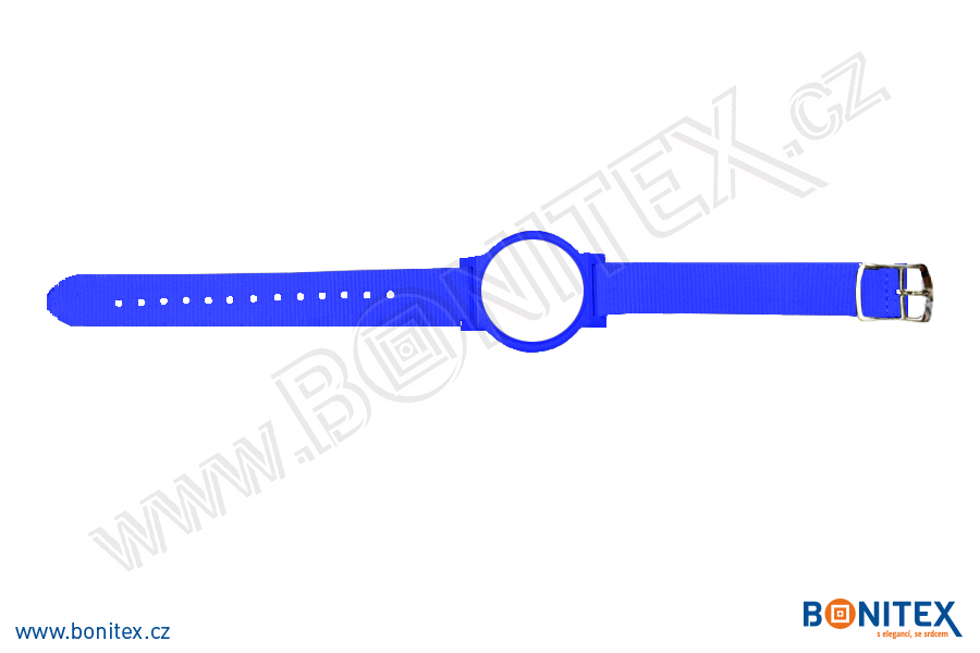 Náramek-nylon-260-275x17mm,kov.spona 2-s RFID-125 kHz-modrý/č.modro-bílý, čip... - bonitex