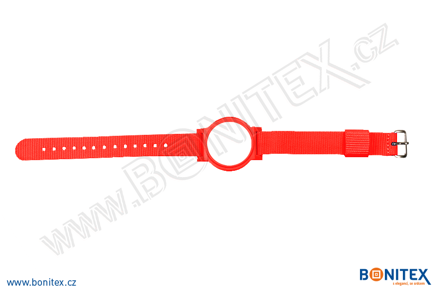 Náramek-nylon-260-275x15mm,kov.spona 1-s RFID-125 kHz-červený/č.červeno-bílý... - bonitex