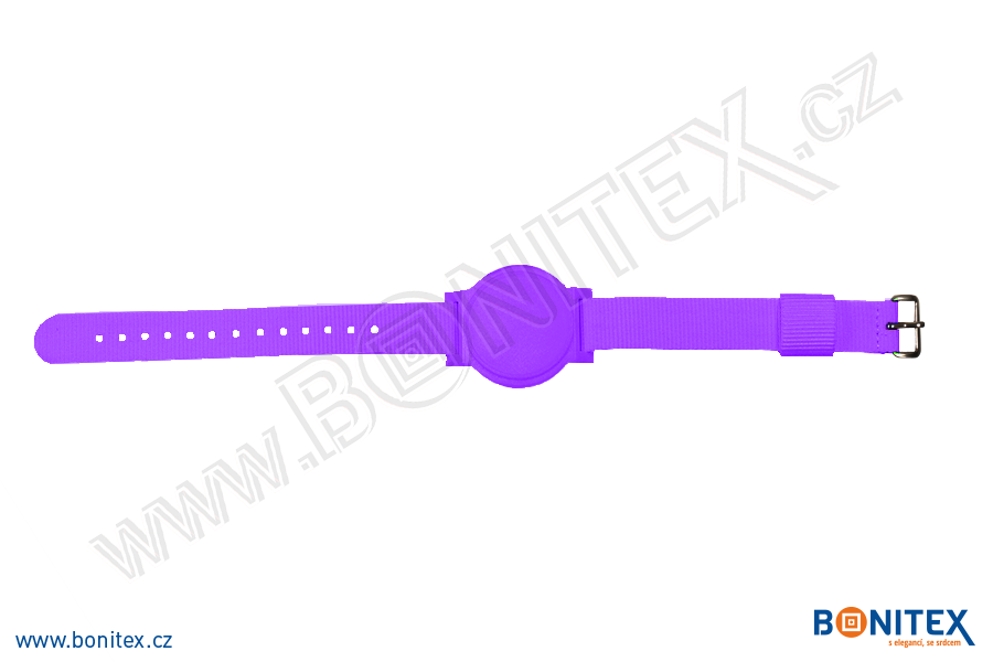 Náramek-nylon-260-275x15mm,kov.spona 1-s RFID-125 kHz-fialový/č.fialový, čip... - bonitex