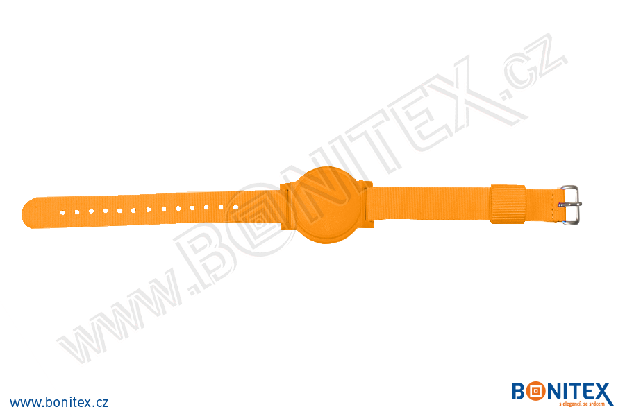 Náramek-nylon-260-275x17mm,kov.spona 1-s RFID-125 kHz-oranžový/č.oranžový, čip  - bonitex