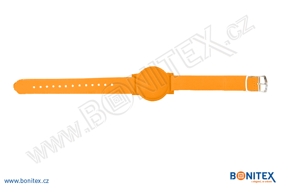 Náramek-nylon-260-275x17mm,kov.spona 2-s RFID-125 kHz-oranžový/č.oranžovo-bílý - bonitex