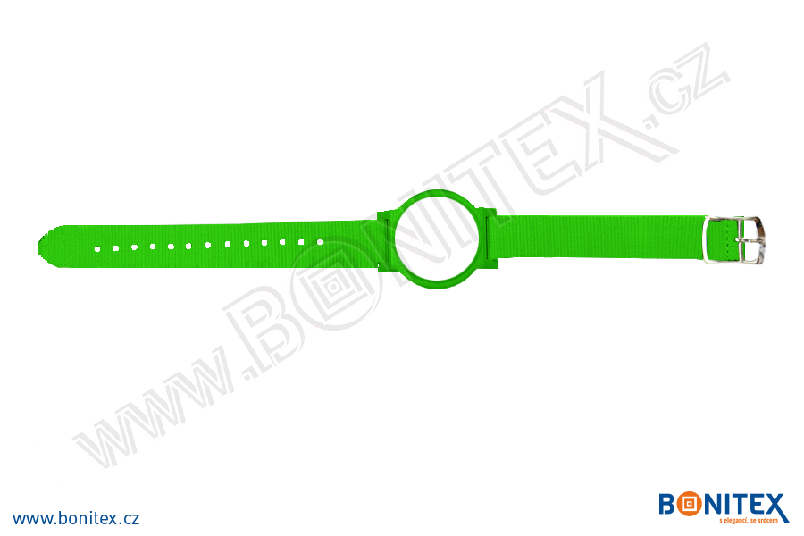 Náramek-nylon-260-275x17mm,kov.spona 2-s RFID-125 kHz-zelený/č.zeleno-bílý... - bonitex