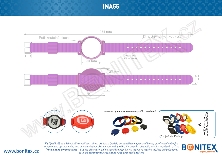 Náramek-nylon-255-265x16mm,kov.spona 1-s RFID-13,56 MHz-fialový/č.fialovo-bílý