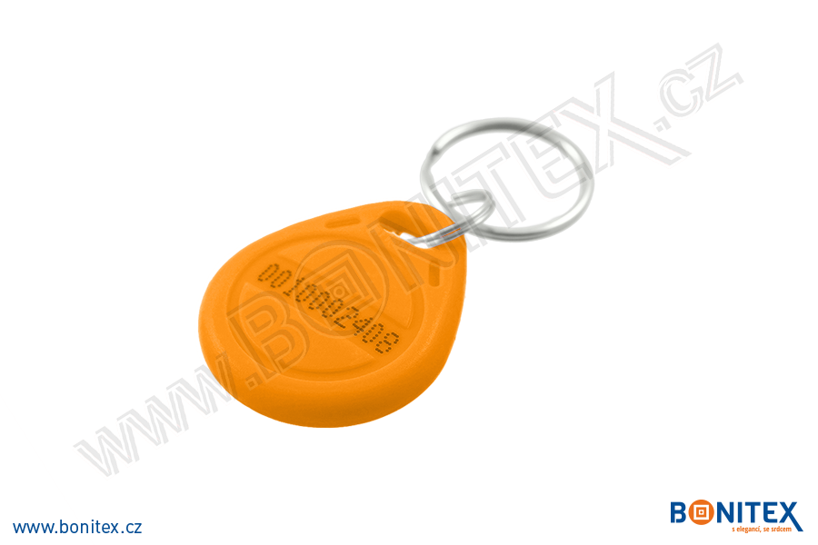 Klíčenka-ABS-35x28-tl.6mm-s RFID-125 kHz-oranžová+UID DEC-5B, čip: EM4102. - bonitex