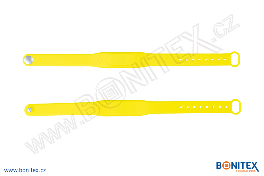 Náramek-silikon-242x13/17mm,kovový knoflík-s  RFID-125 kHz-žlutý, čip: EM4102. - bonitex