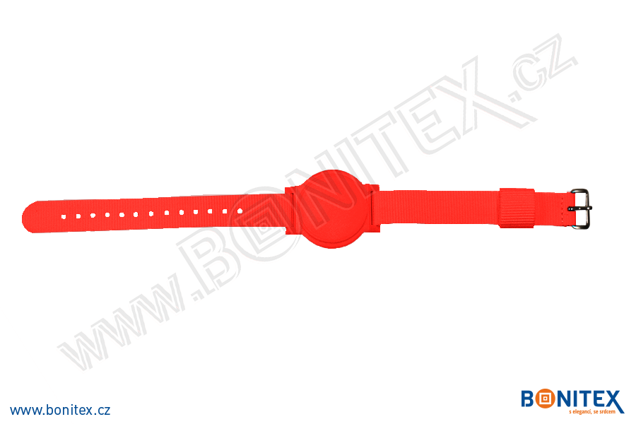 Náramek-nylon-260-275x17mm,kov.spona 1-s RFID-13,56 MHz-červený/č.červený čip - bonitex