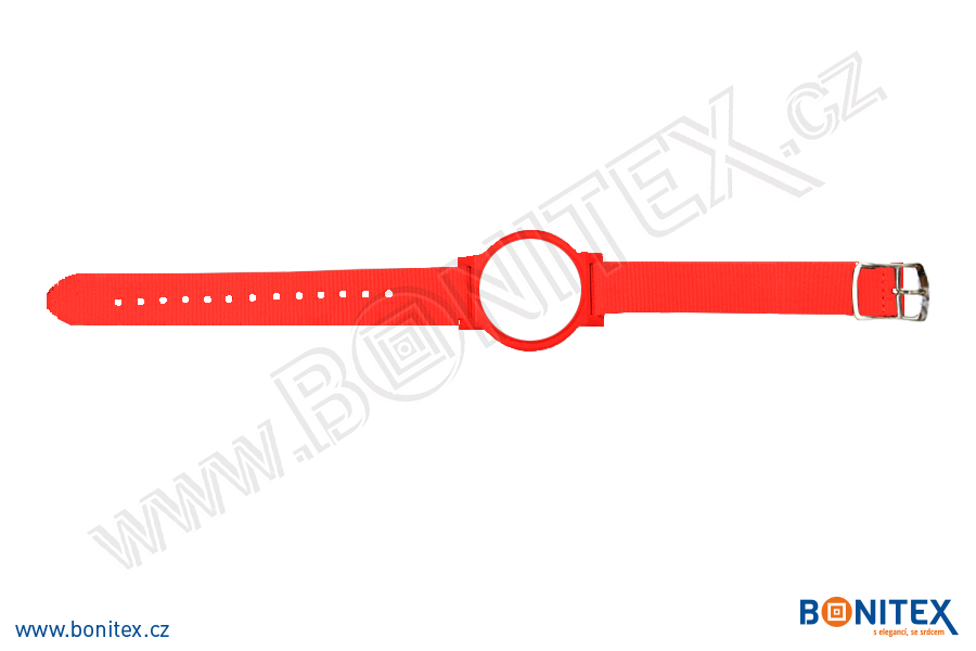 Náramek-nylon-260-275x15mm,kov.spona 2-s RFID-13,56 MHz-červený/č.červeno-bílý.. - bonitex