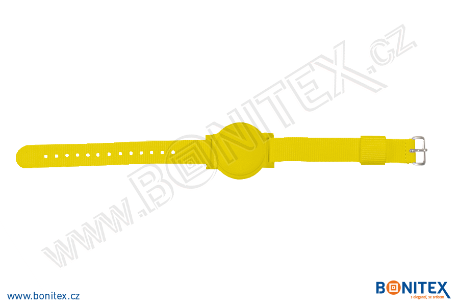 Náramek-nylon-260-275x15mm,kov.spona 2-s RFID-13,56 MHz-žlutý/č.žlutý