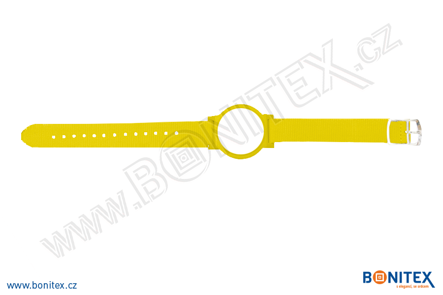 Náramek-nylon-260-275x15mm,kov.spona 2-s RFID-13,56 MHz-žlutý/č.žluto-bílý... - bonitex