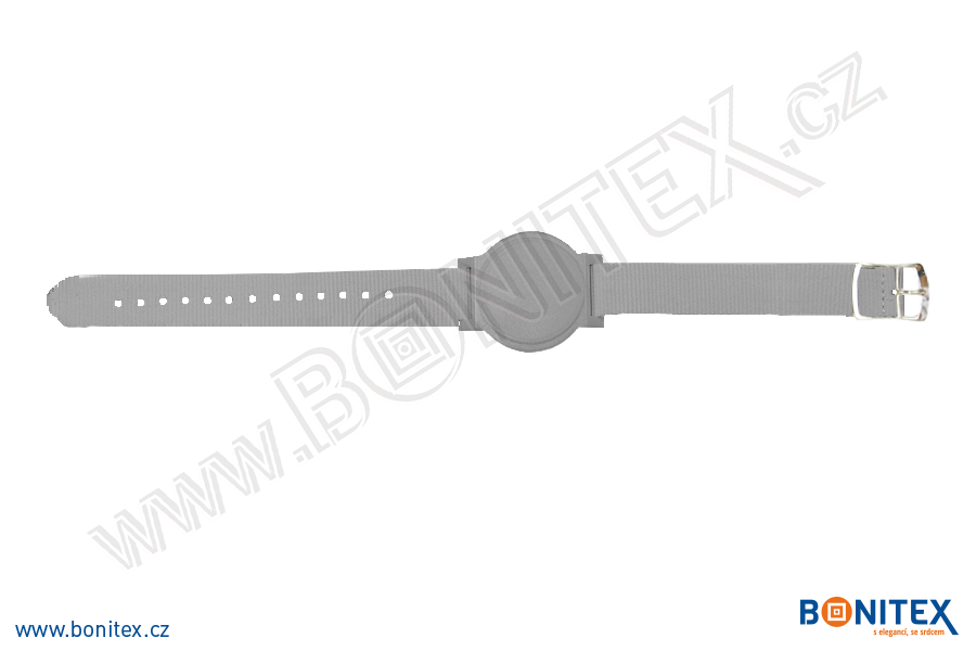 Náramek-nylon-260-275x15mm,kov.spona 2-s RFID-125 kHz-bílý/č.bílý, čip: EM4102. - bonitex