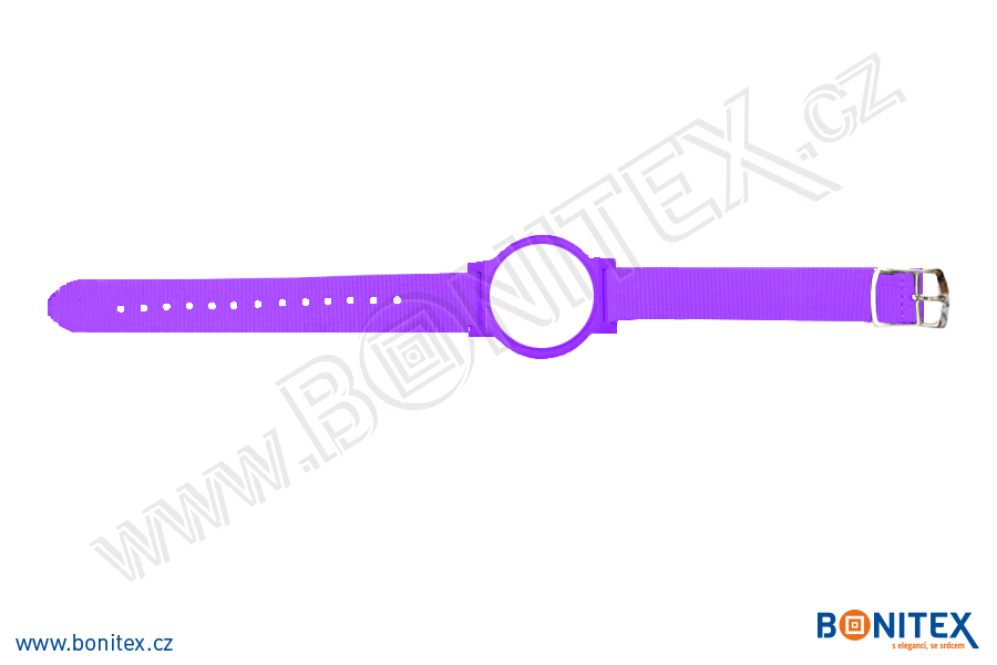 Náramek-nylon-260-275x15mm,kov.spona 2-s RFID-125 kHz-fialový/č.fialovo-bílý... - bonitex