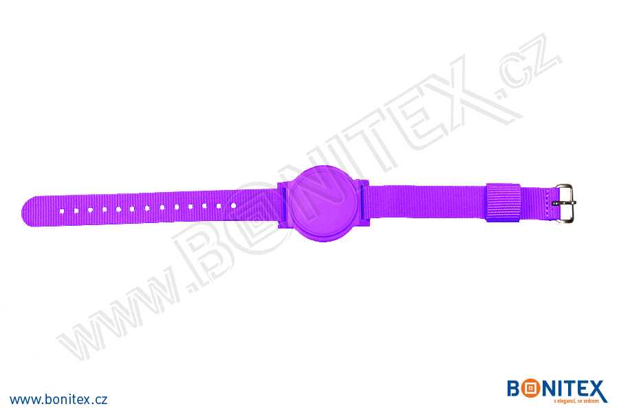 Náramek-nylon-260-275x17mm,kov.spona 1-s RFID-13,56 MHz-fialový/č.fialový čip - bonitex