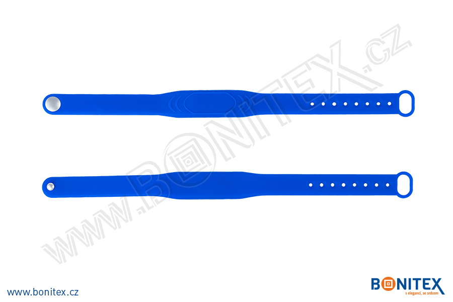 Náramek-silikon-242x13/17mm,kovový knoflík-s  RFID-125 kHz-modrý, čip: EM4102. - bonitex